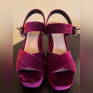 Target Mossimo Supply Co Burgundy Velvet Platform Block Heel Sandals Size 6.5